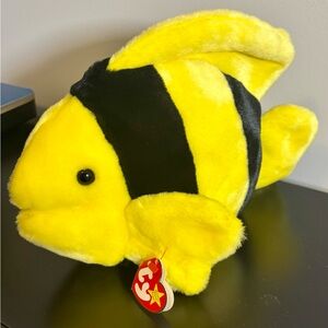 1998 Ty Beanie Buddy Bubbles Fish Plush Soft Stuffed Animal Toy 10” Yellow Black